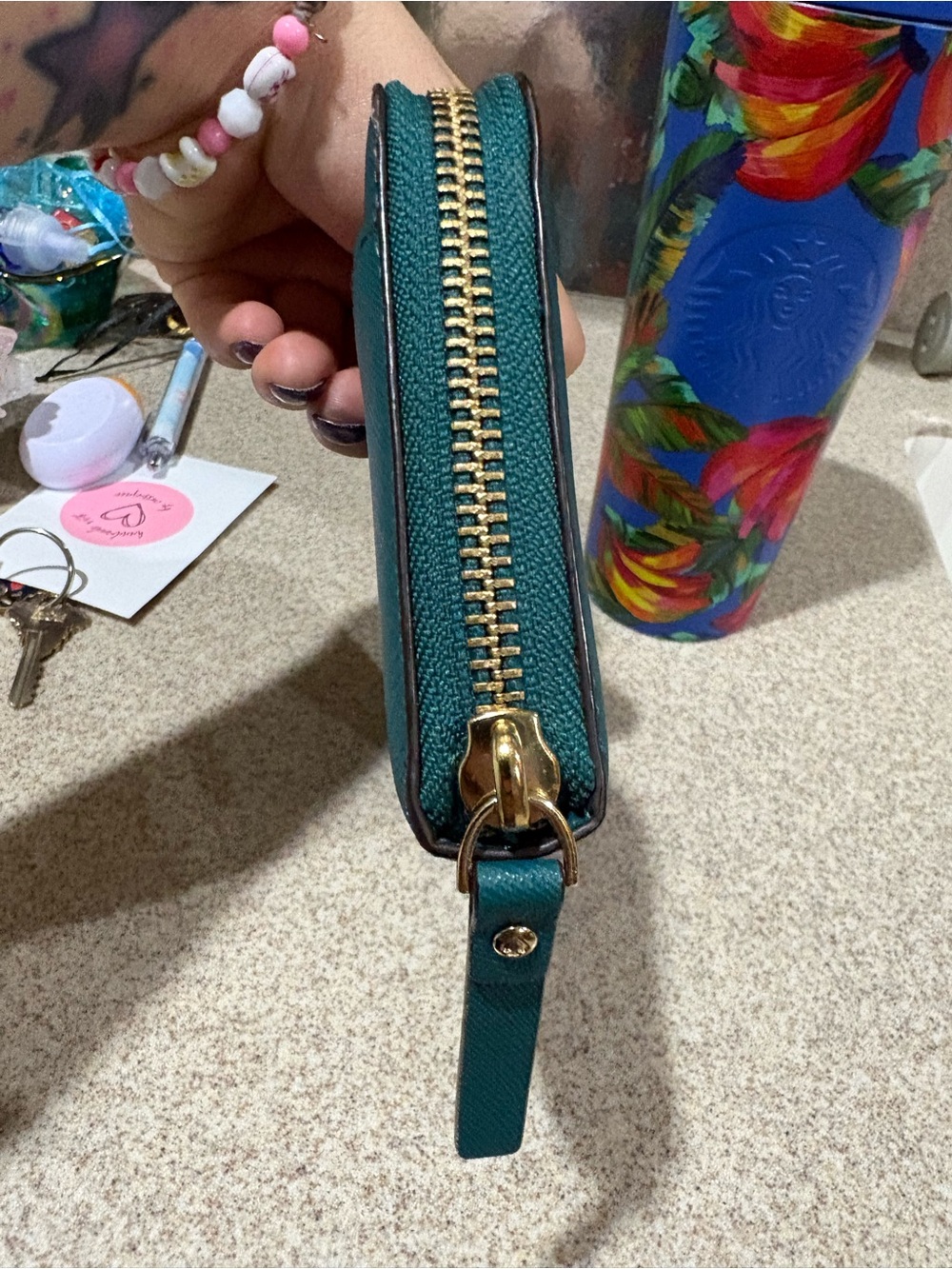 kate spade Teal Zip-Around Wristlet Wallet with Gold Hardware - Picture 4 of 9